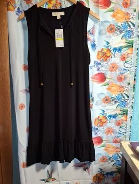New Michael Kors Black Sleeveless Ruffle-Hem Midi Dress Size Meduim